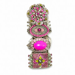 Eclectic Multi Pendant Stretch Bracelet Silver Tone Rhinestone Enamel