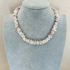 White with Pastel Puka Shell Choker Necklace Hawaiian Surfer Beach Jewelry 17″