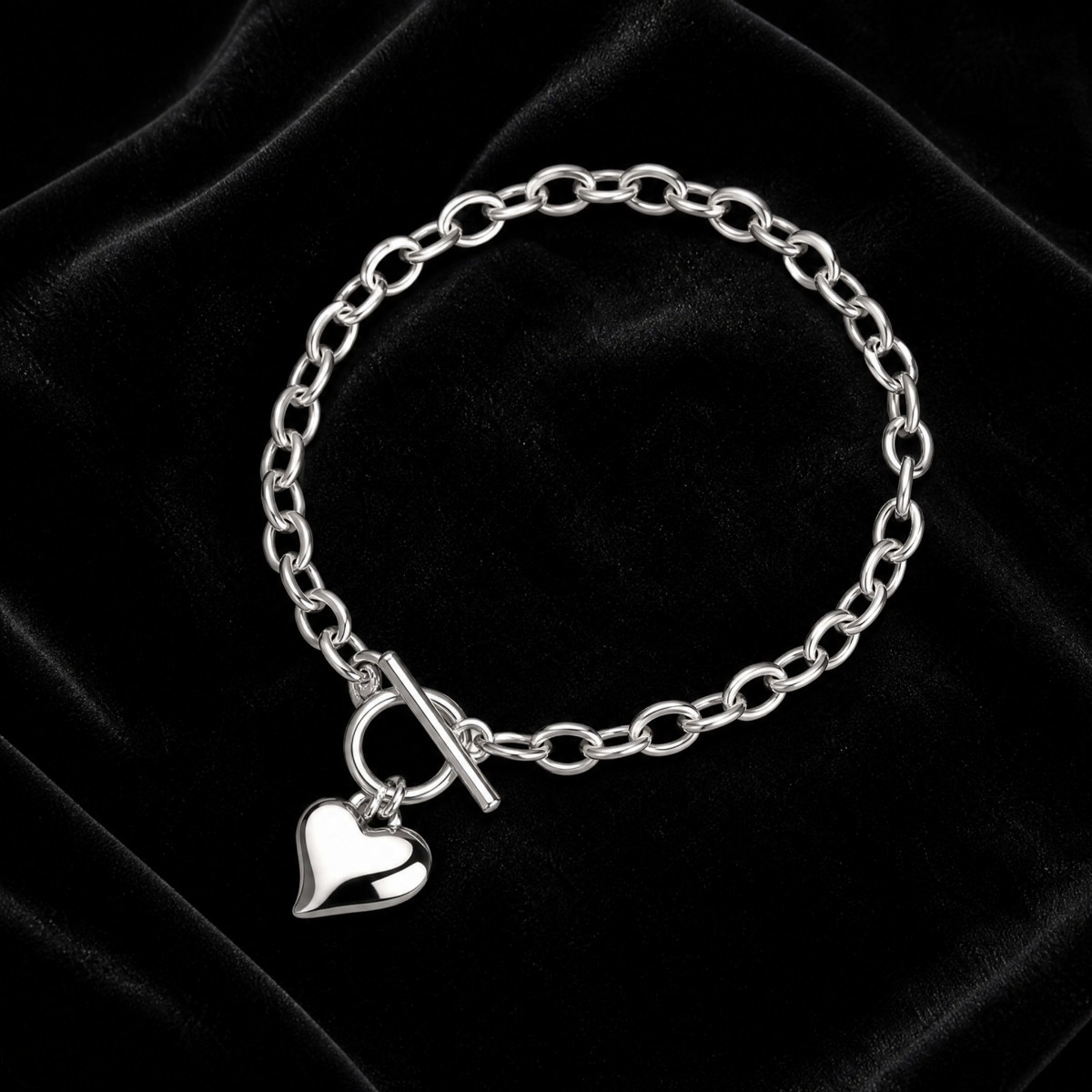 Heart Charm Bracelet 925 Sterling Silver Toggle T-Bar Womens Girls Love Gift Her gallery