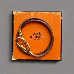 Hermes Gold-plated Double Wrap Leather Atame Knot Closure Bracelet