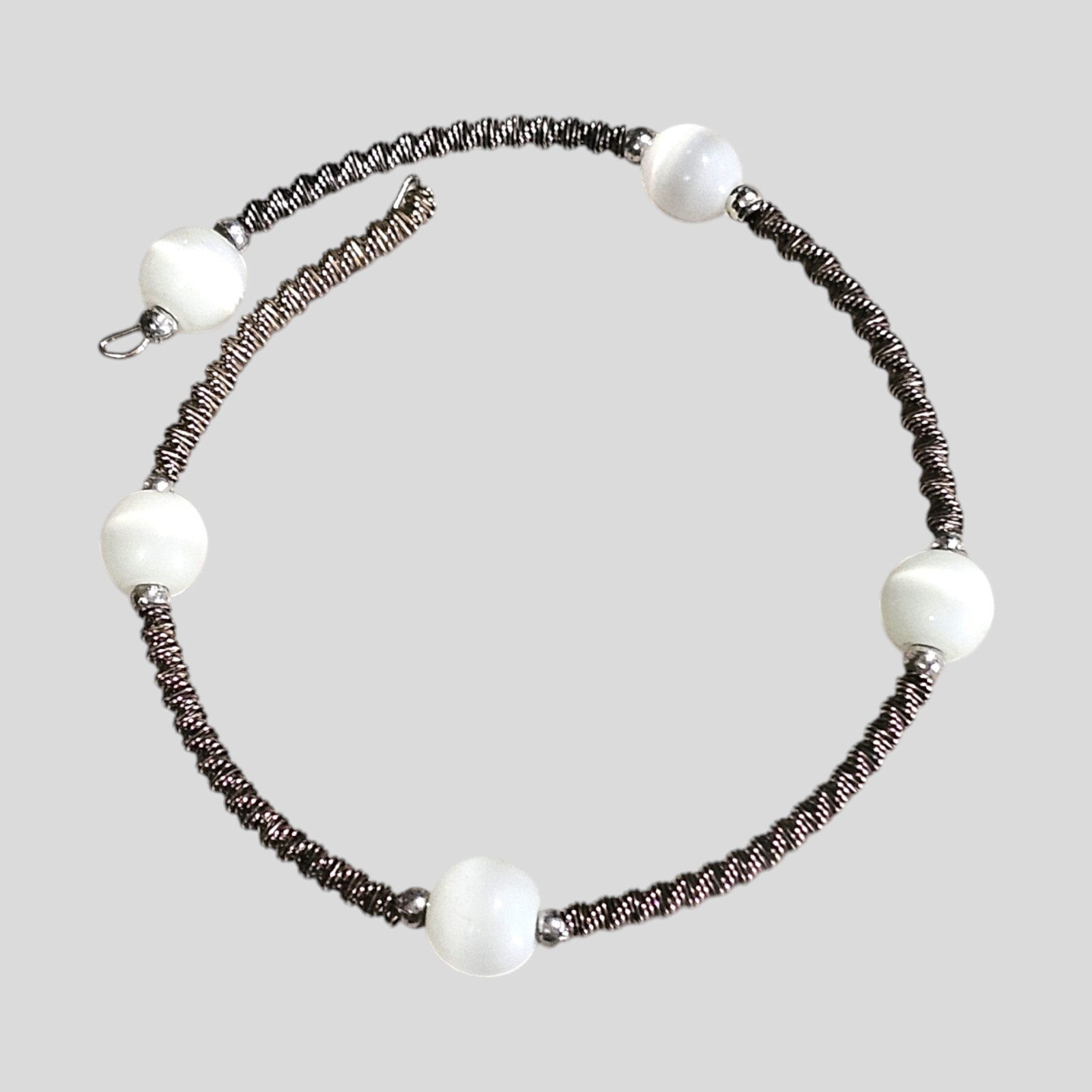 Memory Wire Coil Cuff Bangle Bracelet White Beads One Size Fits Most gallery