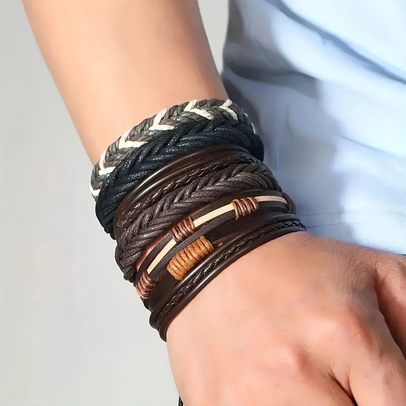 20pcs Braided Leather Bracelets, Wrap Cuff with Wood Beads Hemp for Men & Women gallery