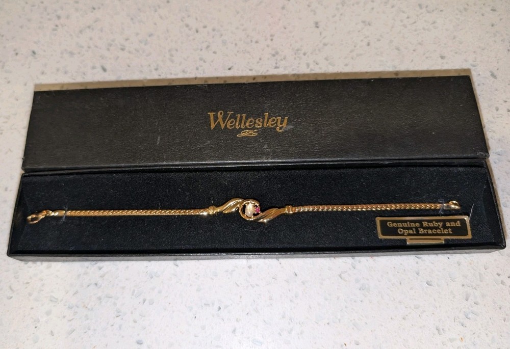 Wellesly Gold Tone Genuine Opal and Ruby Serpentine Bracelet New in Box