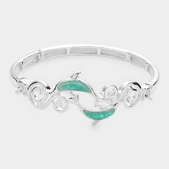 Dolphin wave teal stretch bracelet