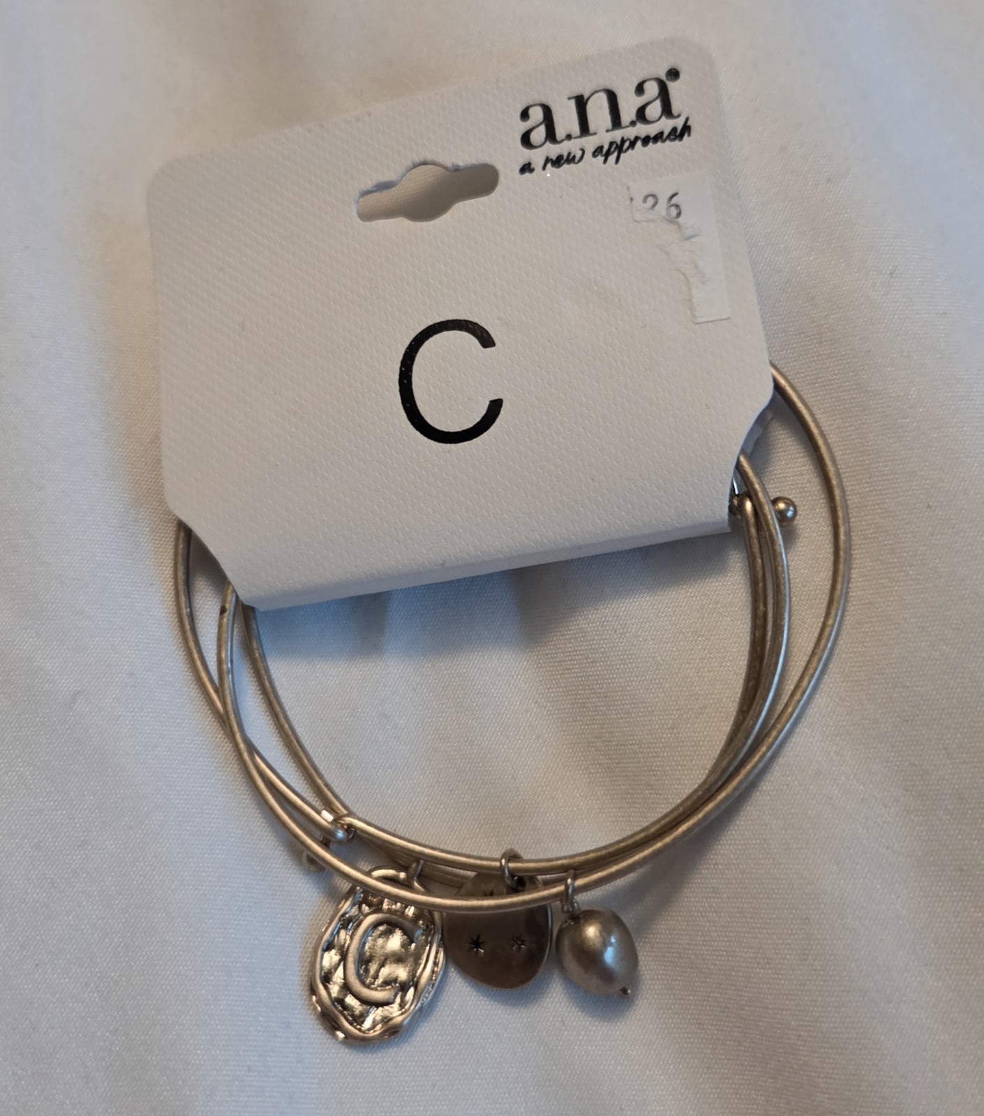 A New Approach A.N.A. Monogram "C" Charm, Stretch Bracelet Matte Gold Tone, NWT gallery