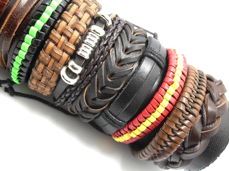 20pcs Mix Genuine Leather Bracelets Men's Wristbands Manmade Wholesale Jewerly gallery