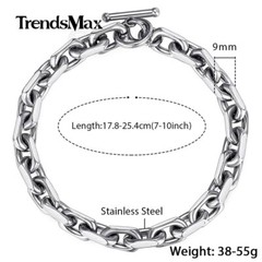 9mm 7-9″ Silver Stainless Steel Cable Link Bracelet Men Boys Chain TOGGLE Clasp
