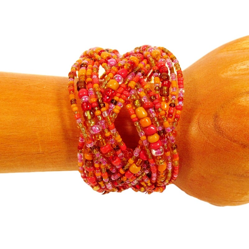 3 Orange MultiColor Handmade Beaded Braided Wide Cuff Bali Bracelet Value Priced gallery