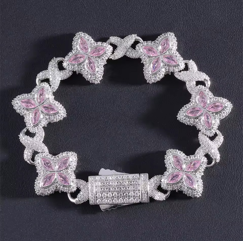 Iced Out Baguette CZ Floral Infinity Bracelet 7-8” Spring Clasp Hip Hop Jewelry gallery