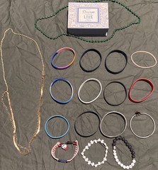 Bracelet Jewelry Mixed Lot & Trinket Storage Box 15+ Items Kids/Teens/Adults