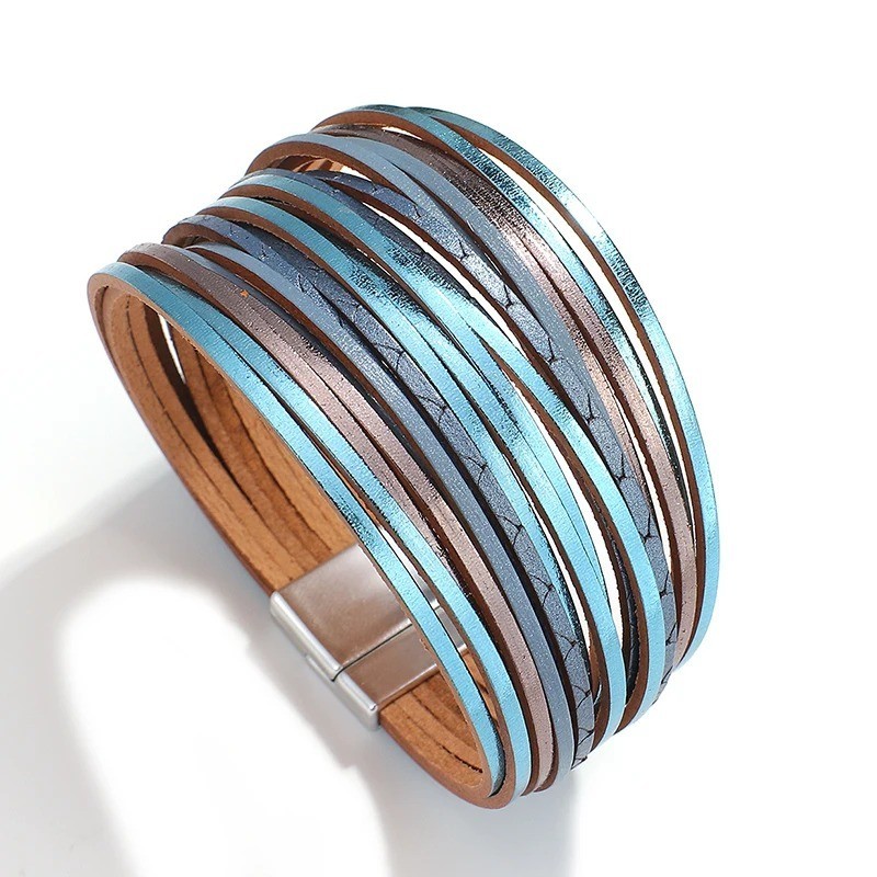 Wrap Boho Bracelet Multilayer PU Leather Slim Magnetic ClaspStripe Women Jewelry gallery