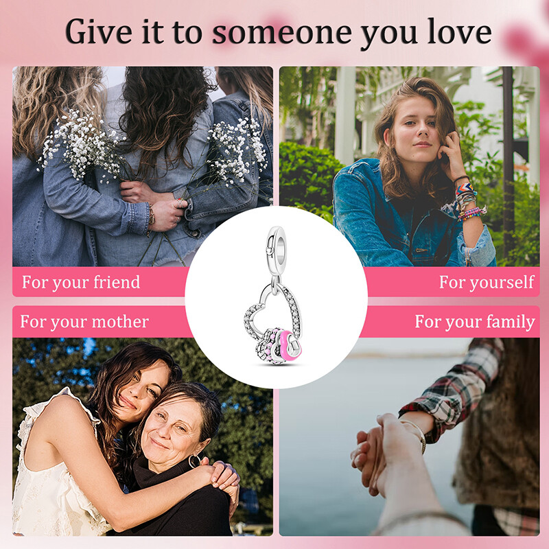 MULA European Heart Pendant DIY Charm CZ Fit Women Bracelet 925 Silver Plated gallery