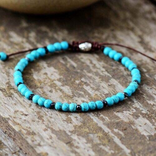Natural Turquoise Stone Handmade 4mm Round Bead Dainty Bracelet Healing Reiki gallery