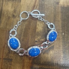 8.5” Silver Tone Dichroic Glass Hoop Link Bracelet