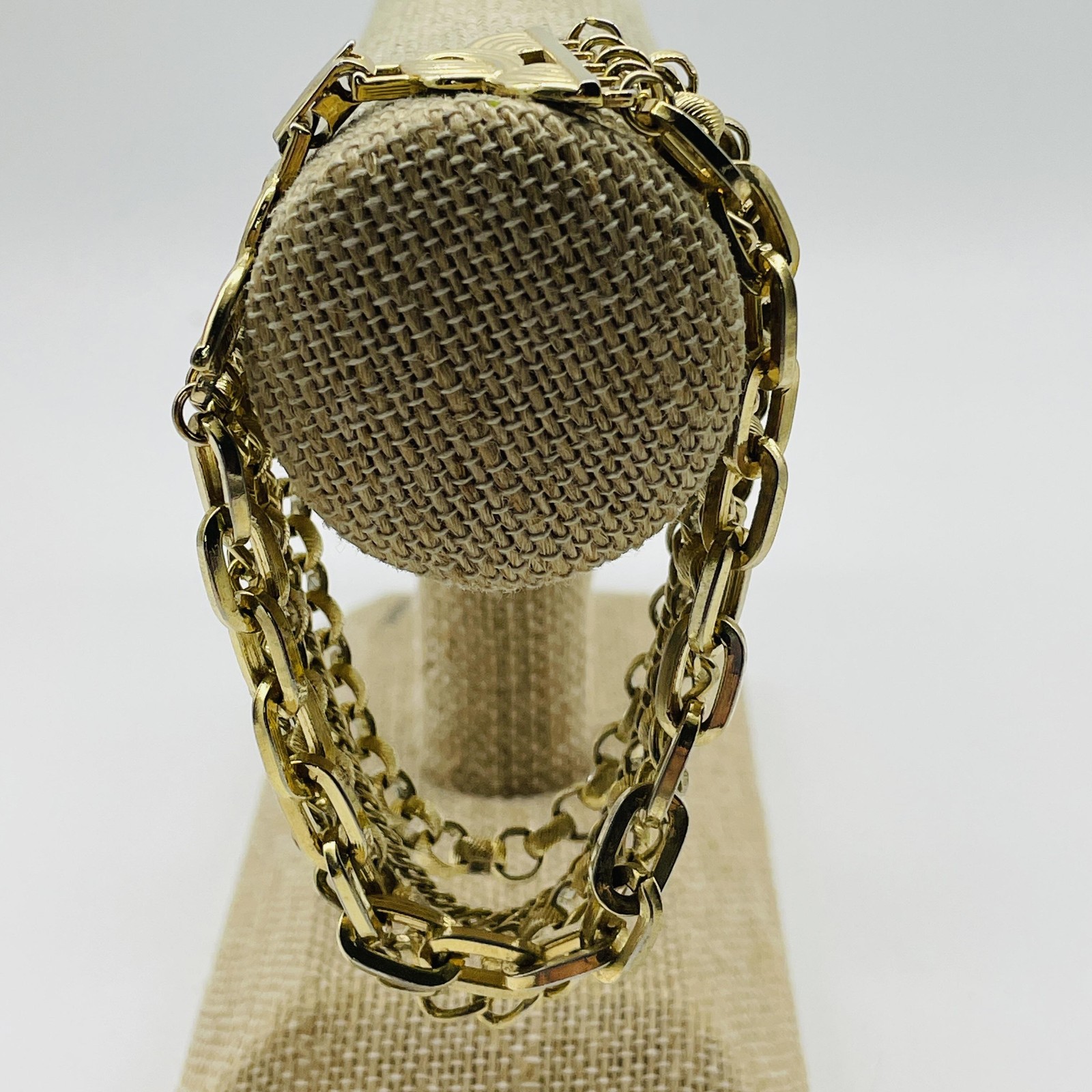 Gold Tone Multistrand Chain Bracelet Mixed Links Foldover Clasp Chunky Statement gallery