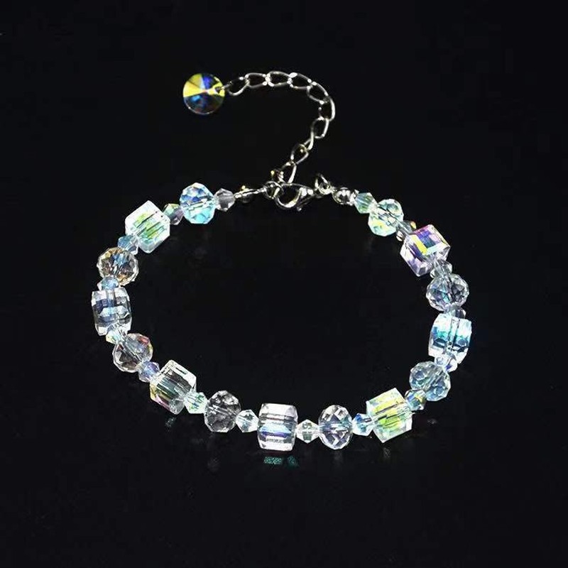 Aurora Borealis Simulated Crystal Square Transparent Beaded Braid Bracelet gallery