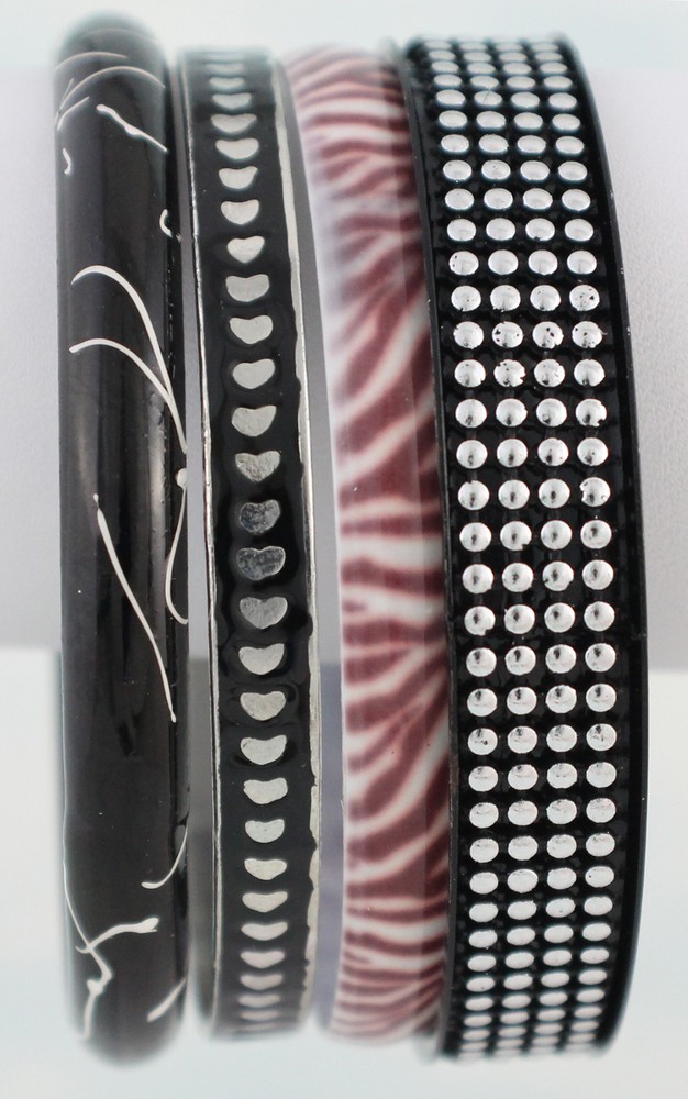 Set of 4 Textured & Smooth Bangle Bracelets 2.5" Imit Rhodium-Finished Steel