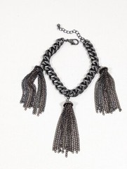 Gunmetal Gray Long Tassel Charm Cuban Chain Bracelet 9 inches