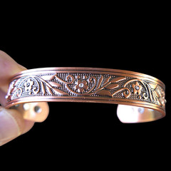 Handcrafted Magnetic Copper Cuff Bracelet, Whispering Vines, Rhinestone Accents
