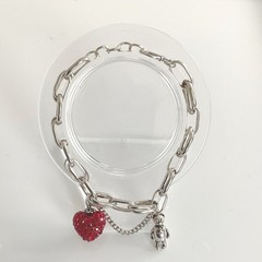 Bracelet Silver Tone Red Heart Bear Charm S-Hook Clasp New