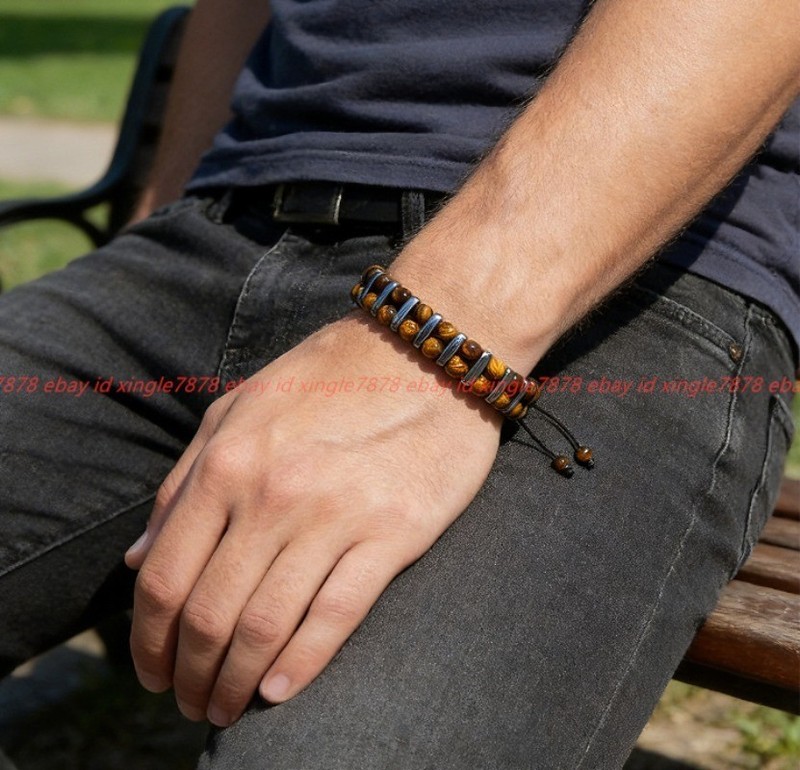 Tigers Eye Hematite Bracelet Energy Stone Jewelry Healing Women Men Reiki Gifts gallery