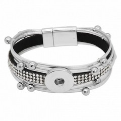 Snap Jewelry Magnetic Silver Leather Bracelet Fits 18-20mm Ginger Charms 8.25″