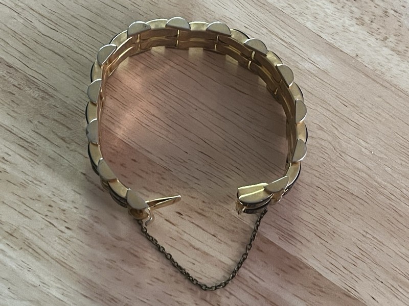 Vintage Double Row Damascene Bracelet – 7” Chunky Gold & Black Inlay gallery