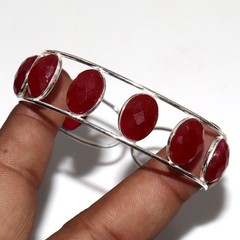 Simulated Ruby 925 Silver Plated Bangle FreeSize Aesthetic Jewellery MJ