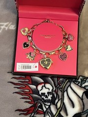 Ed Hardy Y2K Charm Bracelet Watch Heart Gold Tone Working New in Box