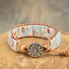 Natural African Opal Tube Stone Bracelet Handmade Braided Healing Stone Bracelet