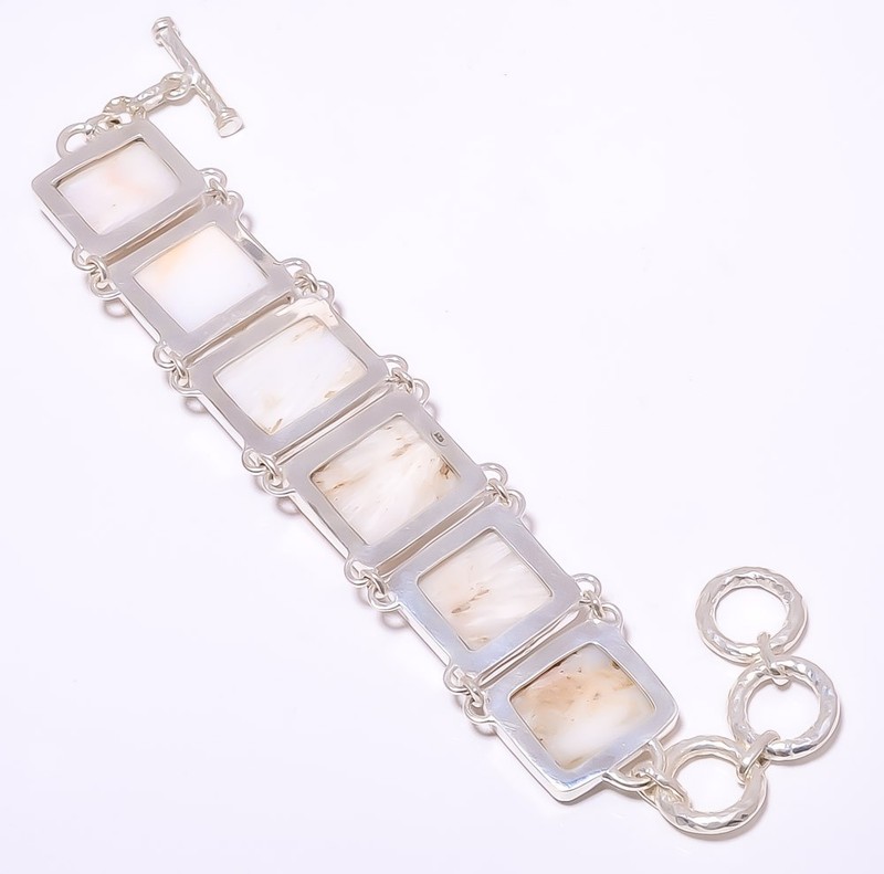Orange Scolecite - India Gemstone 925 Sterling Silver Ethnic Bracelet 7-7.99" A2 gallery