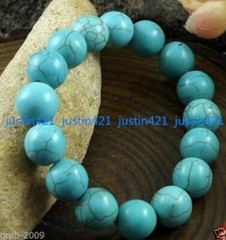 Fashion 6/8/10/12/14mm Round Blue Turquoise Gemstone Stretchy Bracelet 7.5”