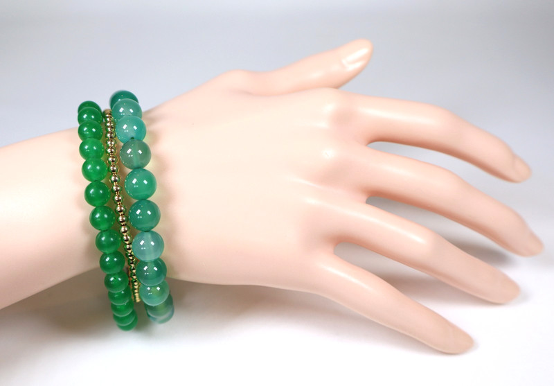 14K Gold Fill Green Chrysoprase Green Agate Beaded Stretchy Stackable Bracelets gallery