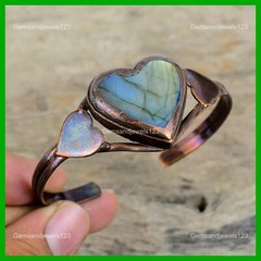 Labradorite Stone Handmade Bezel Electroformed Heart Mother Trendy Bangle Copper