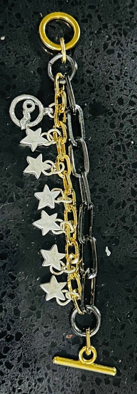 CoolSkin Spain Silver & Gold Tone Star Charm Bracelet 7" Toggle Designer gallery