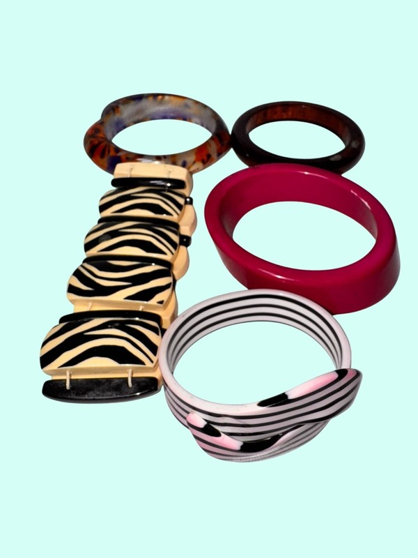Mixed Resin And Plastic Bangle Lot Zebra Print Striped Floral Design gallery