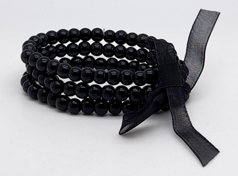 B001 GLASS PEARL 6 MM BLACK COLOR 3 LINE BEADED FASHION STRETCH BRACELETS gallery