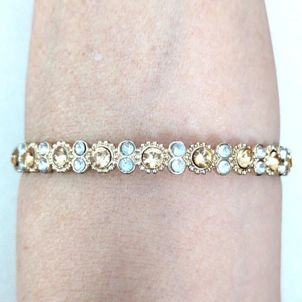 Rhinestone Bangle Bracelet Simulated Citrine Glam Stackable Jewelry 8.5"