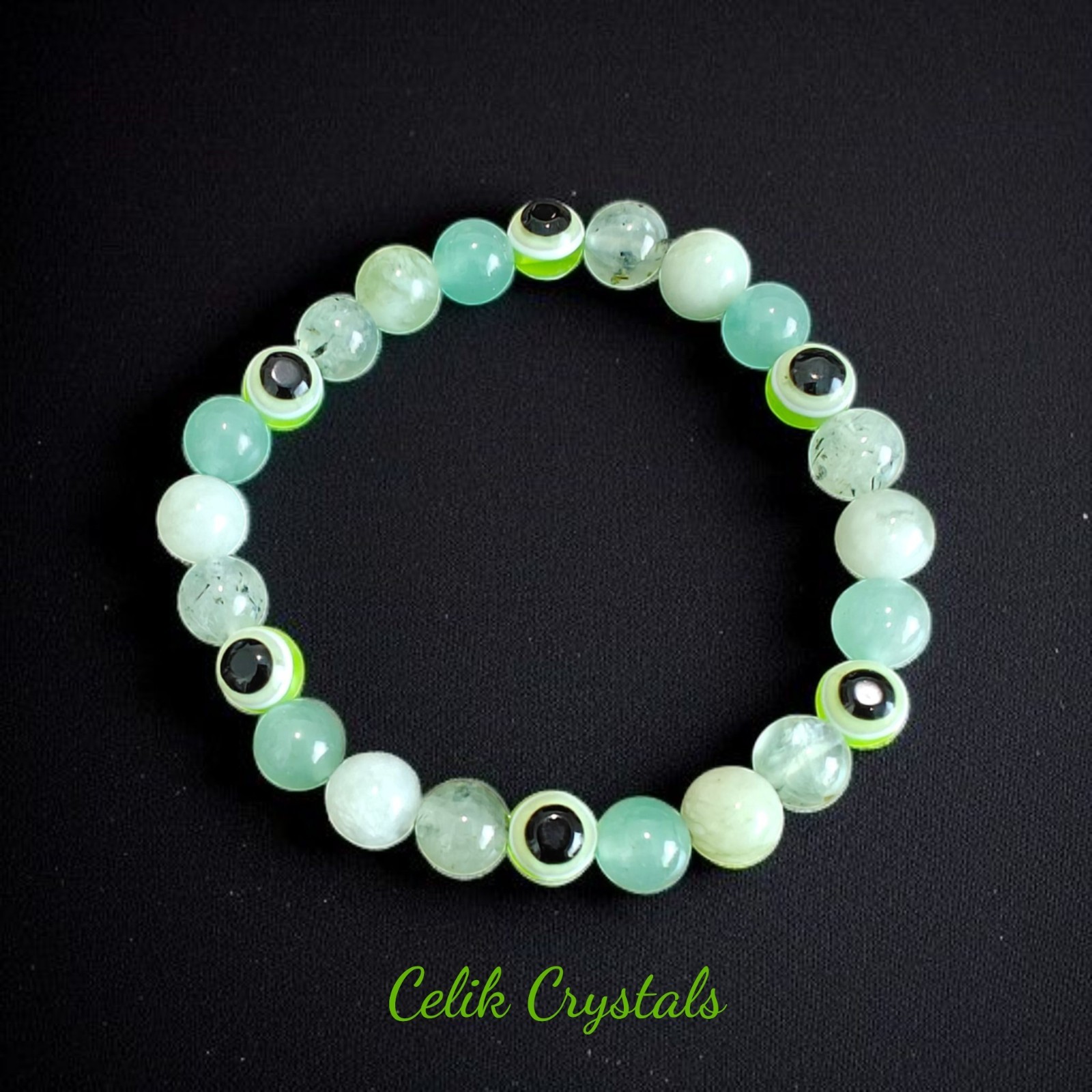 Evil Eye Bracelet - Prehnite, Green Aventurine, Serpentine Bracelet 8mm Natural gallery