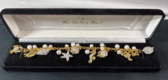 Danbury Mint Rare Treasures Of The Sea Gold-Tone Crystal Cultured Pearl Bracelet