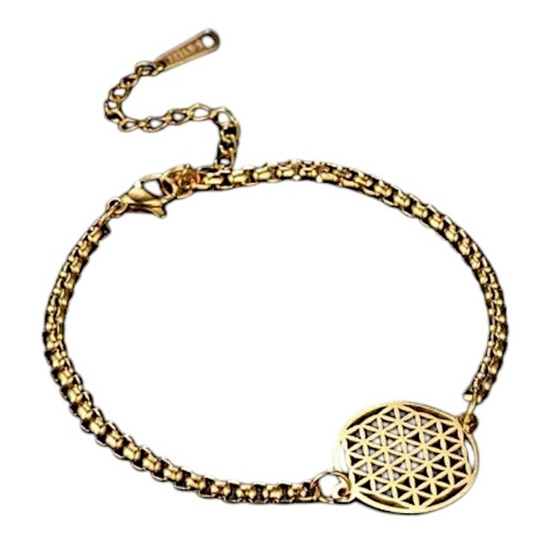 Flower of Life Ankle Bracelet Gold PVD 316L Stainless Steel Sacred Geometry gallery