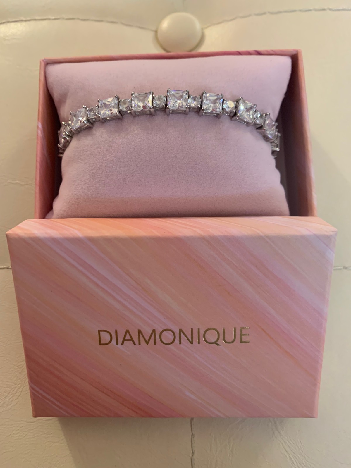 New QVC Diamonique Silver 925 Princess/Square & Round CZ 7 1/2" Tennis Bracelet gallery