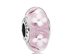 Genuine Pandora Silver NEW Pink Field of Flowers Glass Murano Charm
