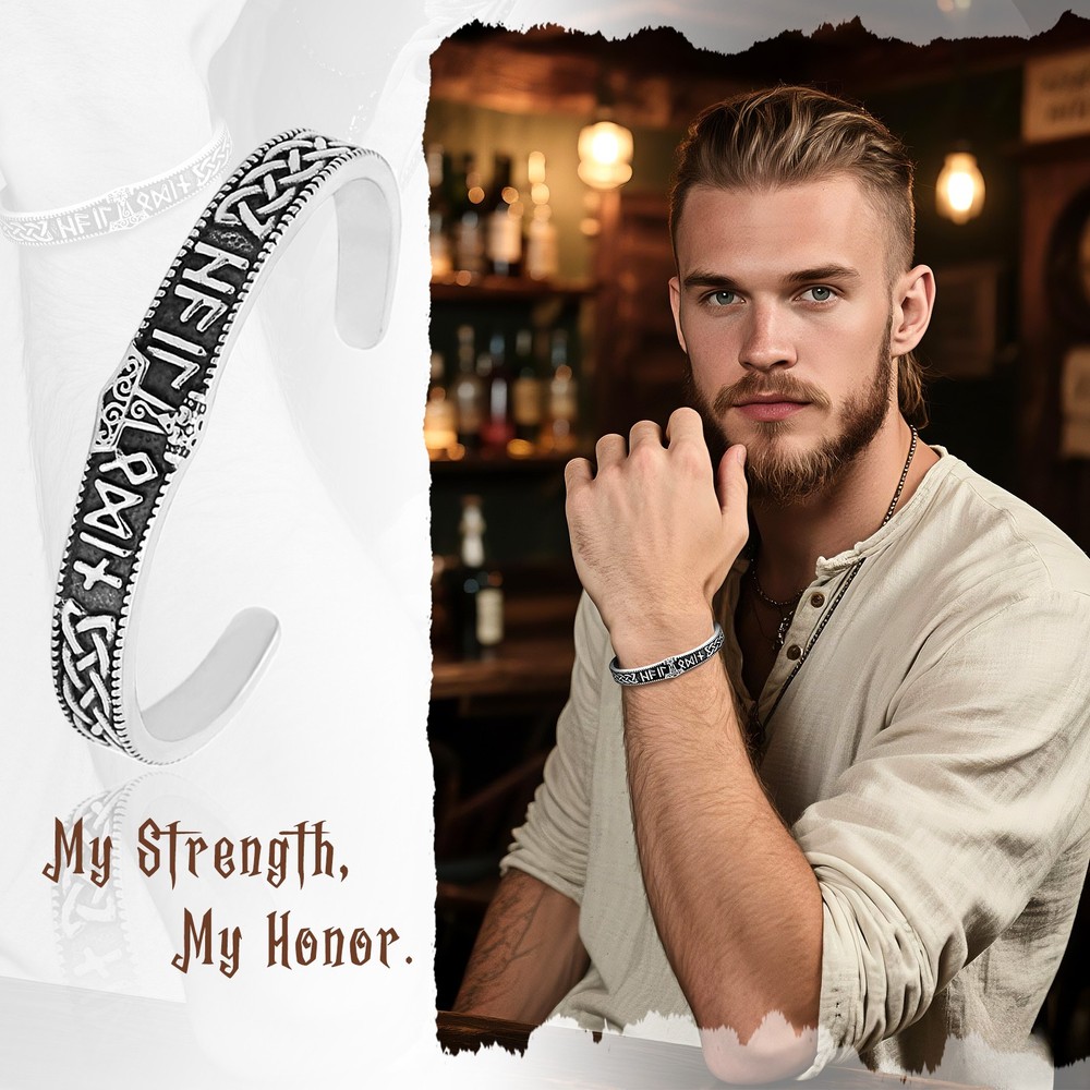 Men's Vintage Viking Rune Open Bracelet Stainless Steel Cuff Talisman Jewelry