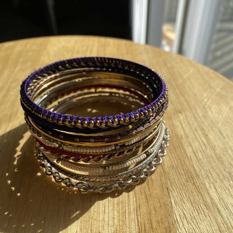 Y2K Pink Silver Metallic Bangle Bracelet Stack Set gallery