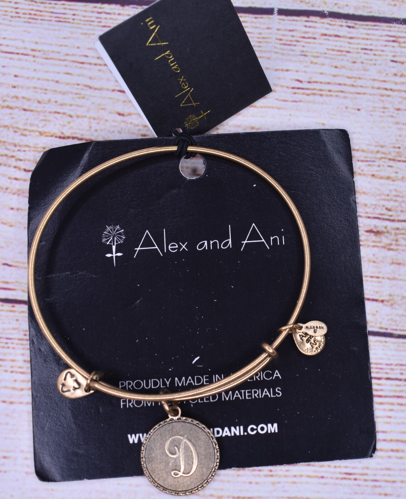 NEW NWT Alex and Ani Older Letter Initial D Bangle Gold Bracelet gallery