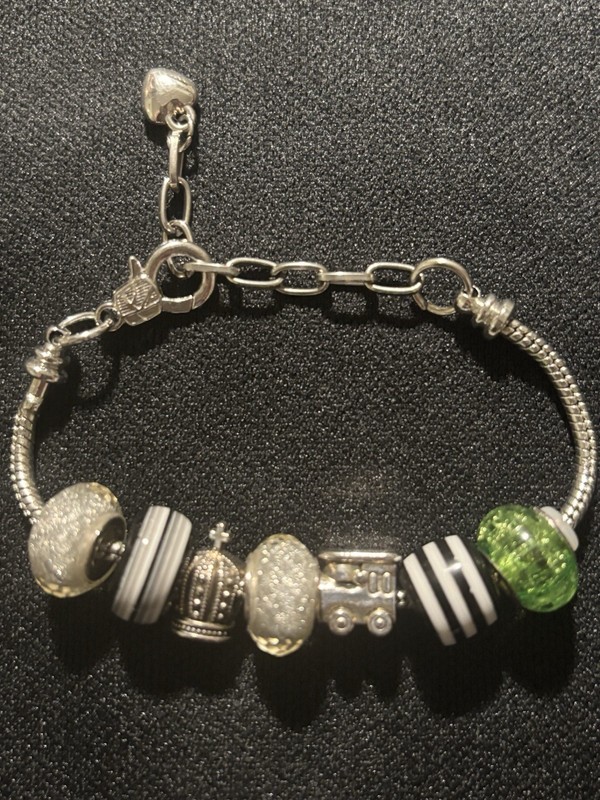 8” Adjustable Silver And Green Beaded Charm Bracelet gallery