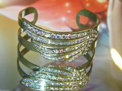KIRKS FOLLY Fly Home Angel Wing Cuff Bracelet (Antique Brasstone/Crystal AB)