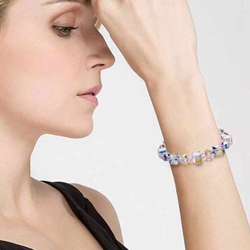 Aurora Borealis Simulated Crystal Square Transparent Beaded Braid Bracelet gallery
