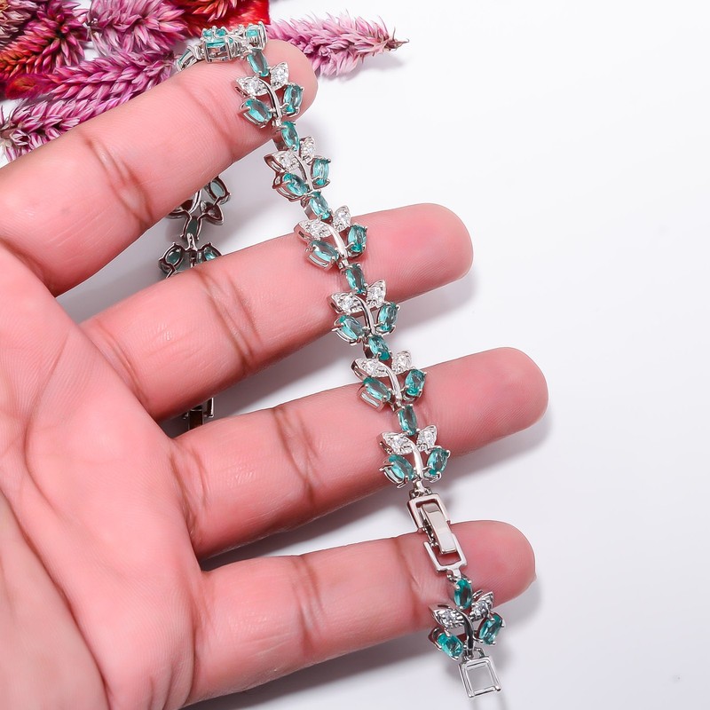 Paraiba Tourmaline, CZ 925 Sterling Silver Adjustable Bracelet 7-8" B130310 gallery